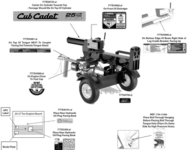 Label Map Diagram and Parts List for LS25 (24BF552B756)(2018) Cub Cadet Log Splitter